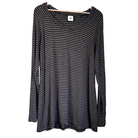 CAbi Tan Gray Striped Long Sleeve Tunic Top Style 3053 Size Large - Picture 1 of 5